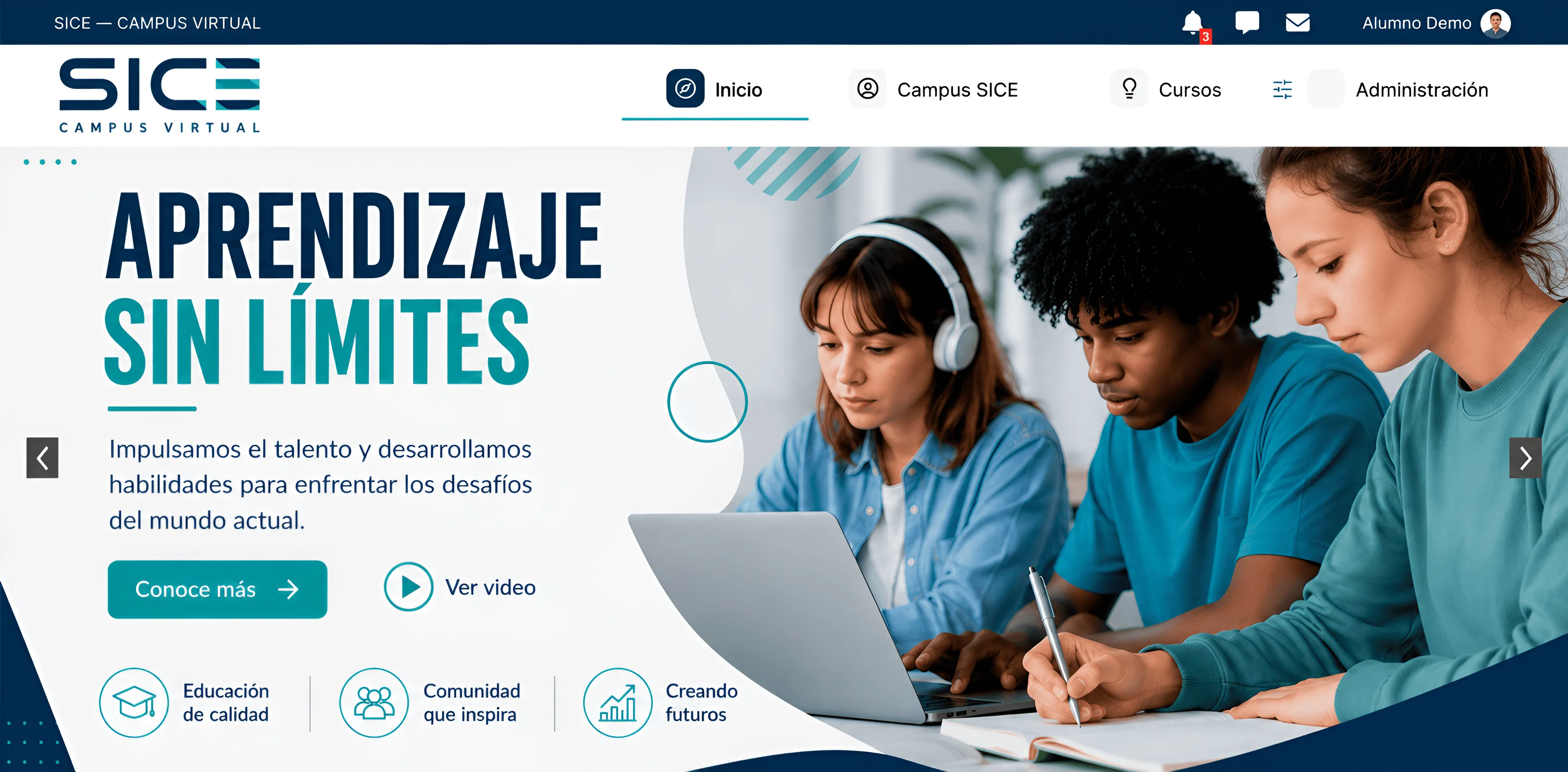 Vista de cursos y actividades del LMS