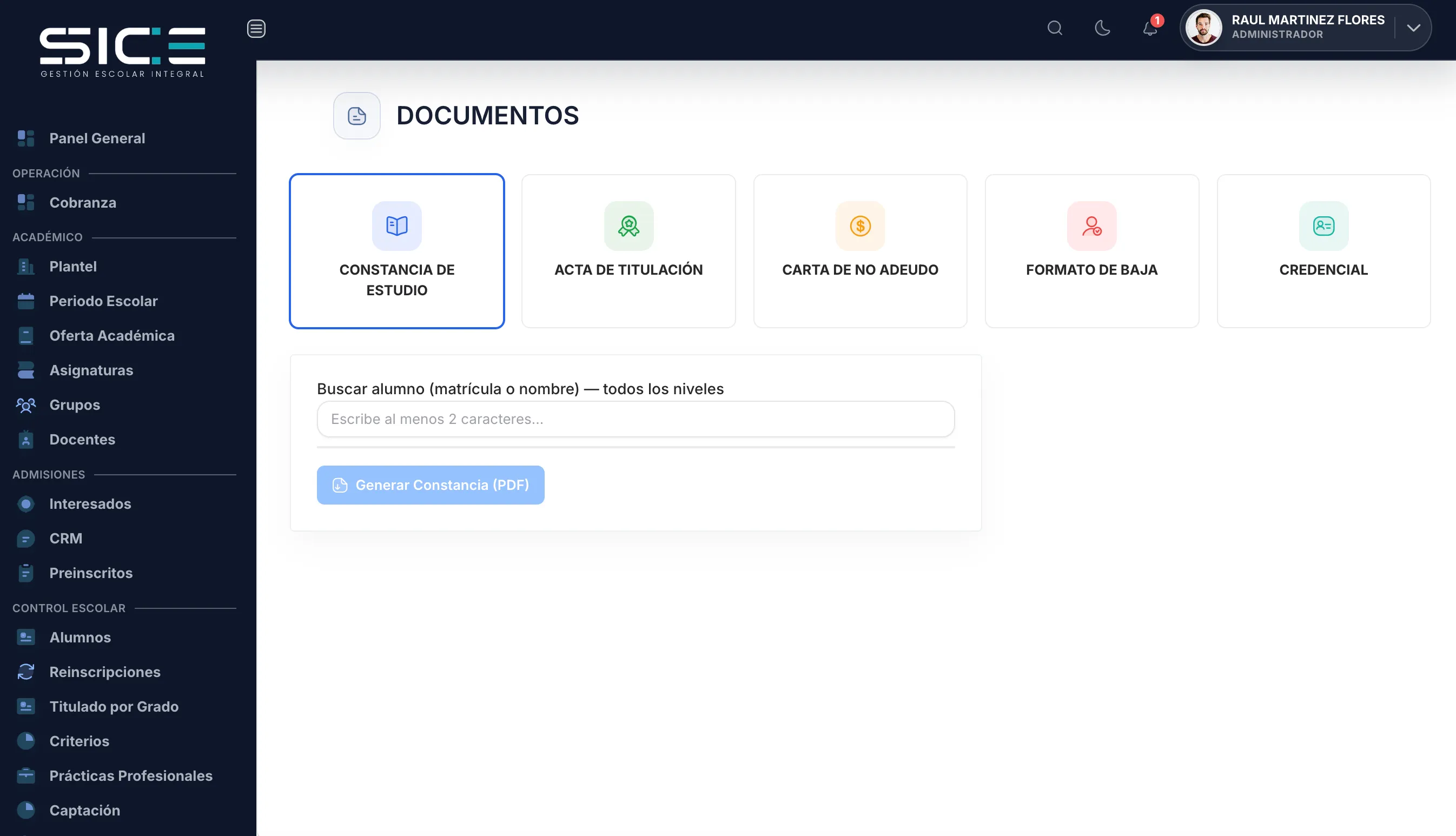 Vista de documentos en SICE